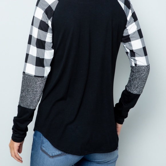 Buffalo plaid long sleeve boutique top white/red - Picture 2 of 8